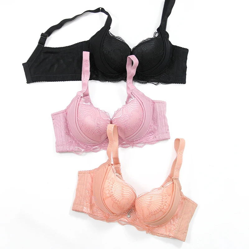 Lady Small Breasted Gather Floral Bra 32 Size Appliques Push Up Padded Bra Woman Underwire