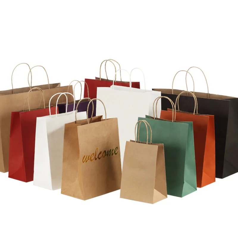 White Kraft Paper Bag Recyclable Brown Kraft Paper Bags for Shopping Promotional Gifts