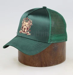 Wholesale custom embroidery mesh trucker hat dark green satin trucker cap mesh
