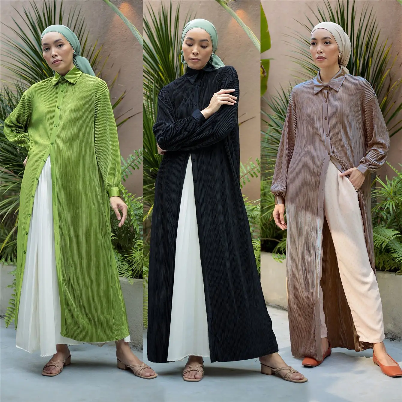 Middle East Arab Women Robes Malaysia Indonesian Islamic Dresses Pleated Abaya Muslim Dress