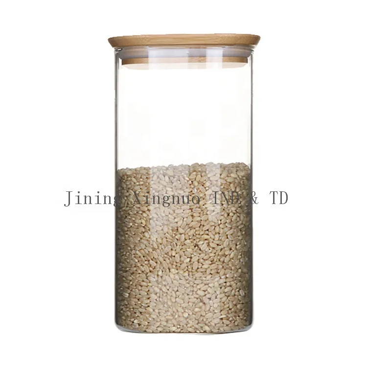 Square Airtight Borosilicate Kitchen Food Container Glass jars with Bamboo Lid