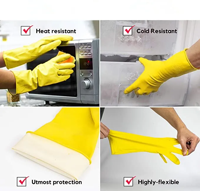 Cheap Price Low MOQ 40g Yellow 30cm Flocklined Household Rubber Latex Gloves for Kitchen Cleaning and Laundry