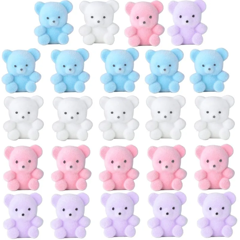 Custom colorful teddy flocking bear mini creative miniature plush stuffed bear decorations for birthday baby shower wedding
