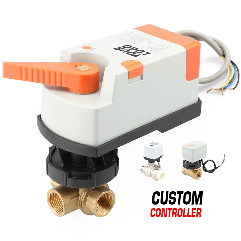 AC24V AC220V AC Motor Ball Valve Three-way Brass DN15 1/2 Inch Electric Water Normal Temperature Home Kitchen 1 Years 20nm