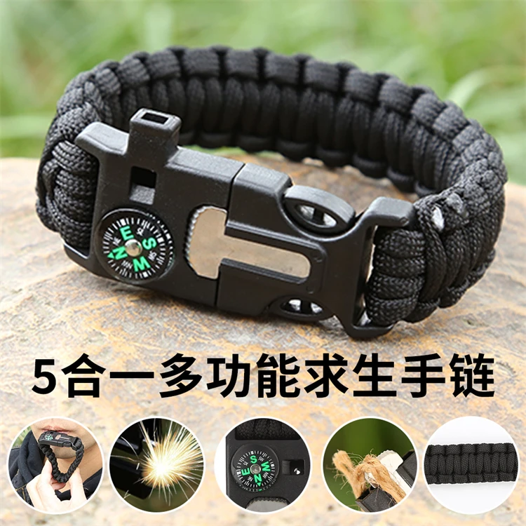 WELLFLYER PM-276 Outdoor hiking Camp Emergency Survival Paracord Braided 5-in-1 Bracelet Seek To Survive Compass