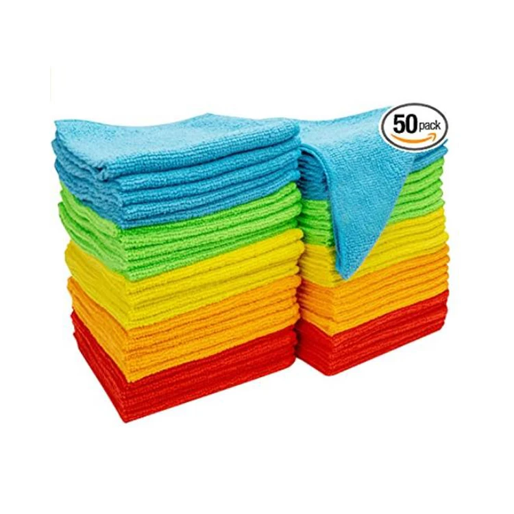 50 Pack Assorted Multi Color Reusable and Lint-Free Microfiber rag Cleaning Cloths Towels for Kitchen