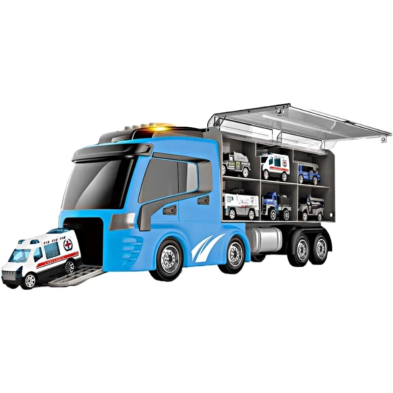 New Hot Oem Custom Alloy Police Light Music Container Car Model Vehicles Truck Diecast Toy