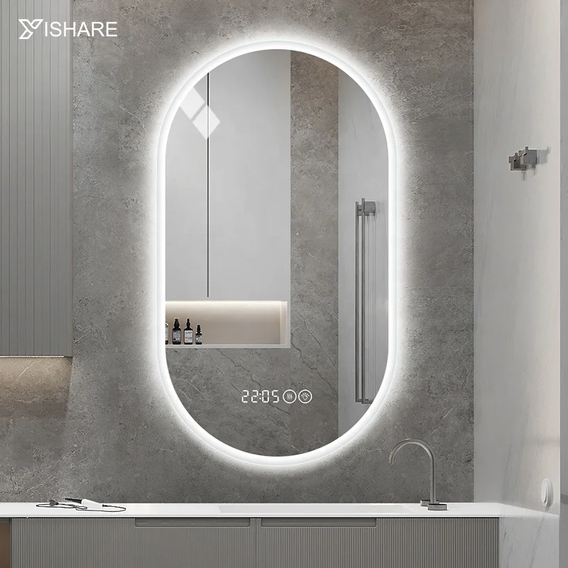 Yishare Simple Hotel House Decoration irregular Makeup Wall Hanging Illuminated Smart Mirror Touch Switch Led Bathroom Mirrors