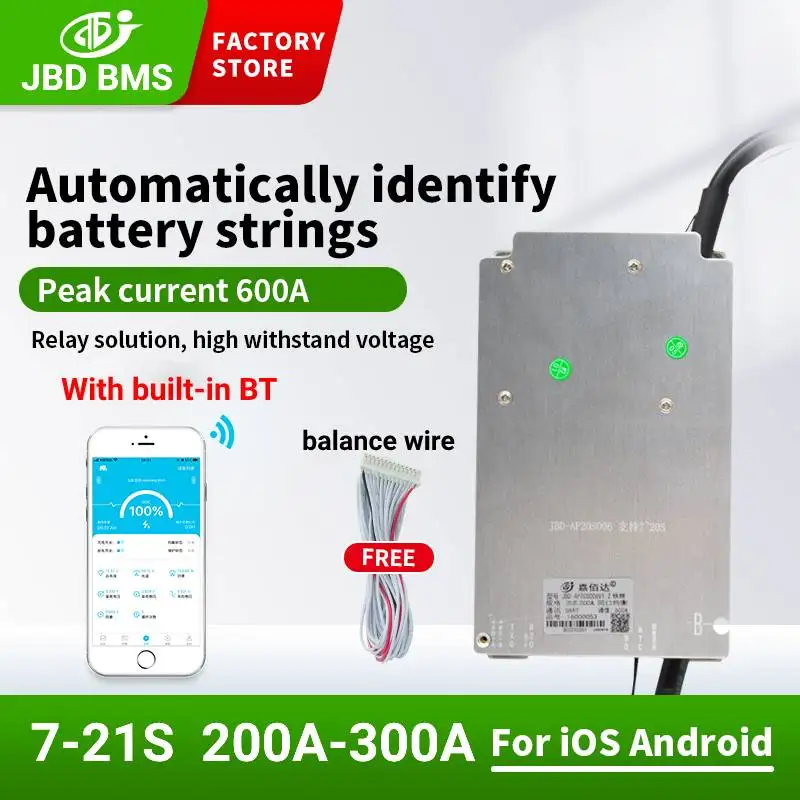 Jbd Lifepo4 Bms Nmc 7S-20S 24V 36V 48V 60V Smart Bms Li-ion 200A 300A Smart Bms With  Uart Rs485 Canbus
