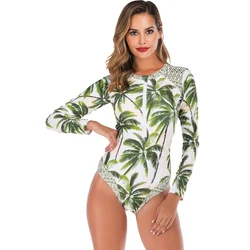 AOSHILI Women UPF 50+ Rash Guard Long Sleeve Swimsuits Floral Print Zipper Surfing One Piece swimsuit Wetsuit Swimwear