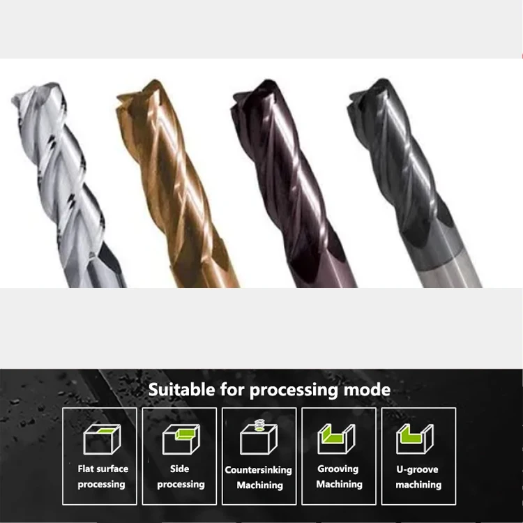 HRC60 4 Flute Corner Radius End Mill CNC R Bullnose Cutter Tungsten Carbide Steel Metal  Surface Machining  Extended handle