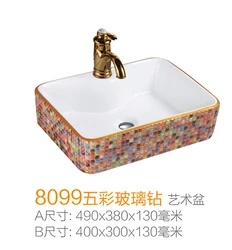 Easy cleaning single hole multicolor glass drill surface rectangular luxury ceramic bathroom countertop sink