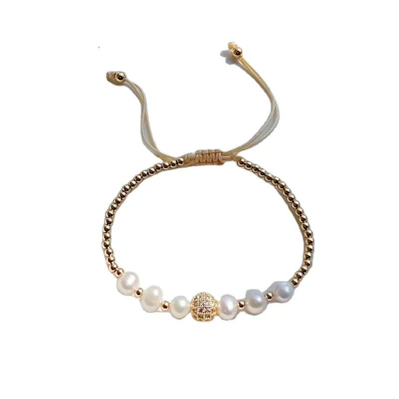 Custom Made Rope Braided Friendship Bracelet White Blue Evil Eyes Charms Freshwater Pearl Gold Beaded Bracelets