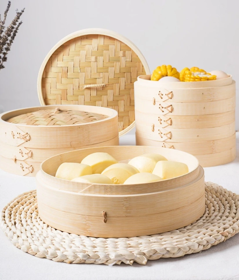 100% Natural High Quality Bamboo Handmade Durable Healthy Multi-size 3inch 10inch Dumpling Vegetable Food Bamboo Steamer