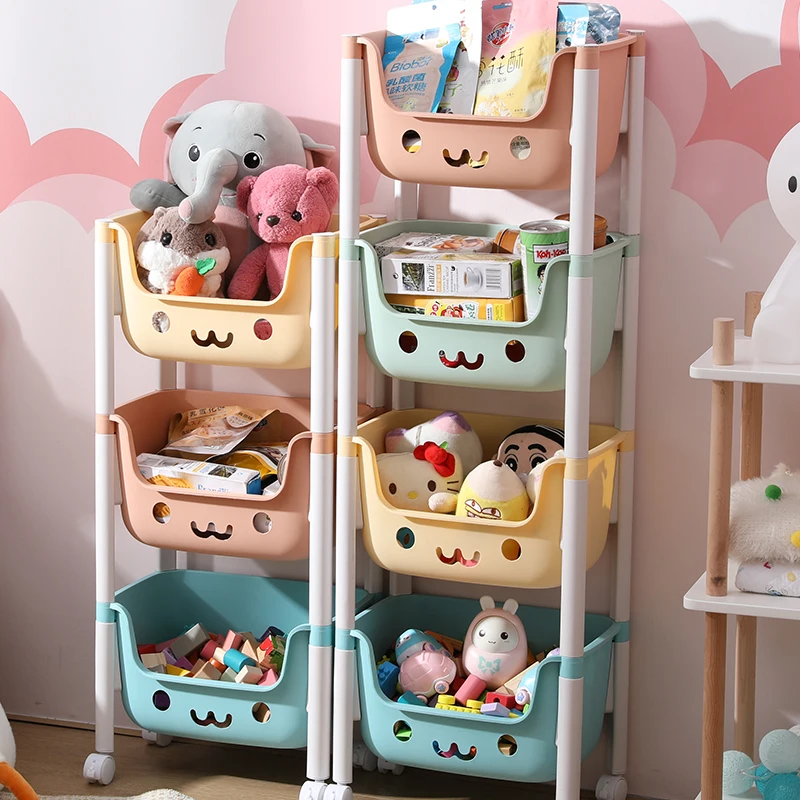 Plastic Kitchen storage shelf with basket for bottles vegetable and fruits organizer carts with wheel