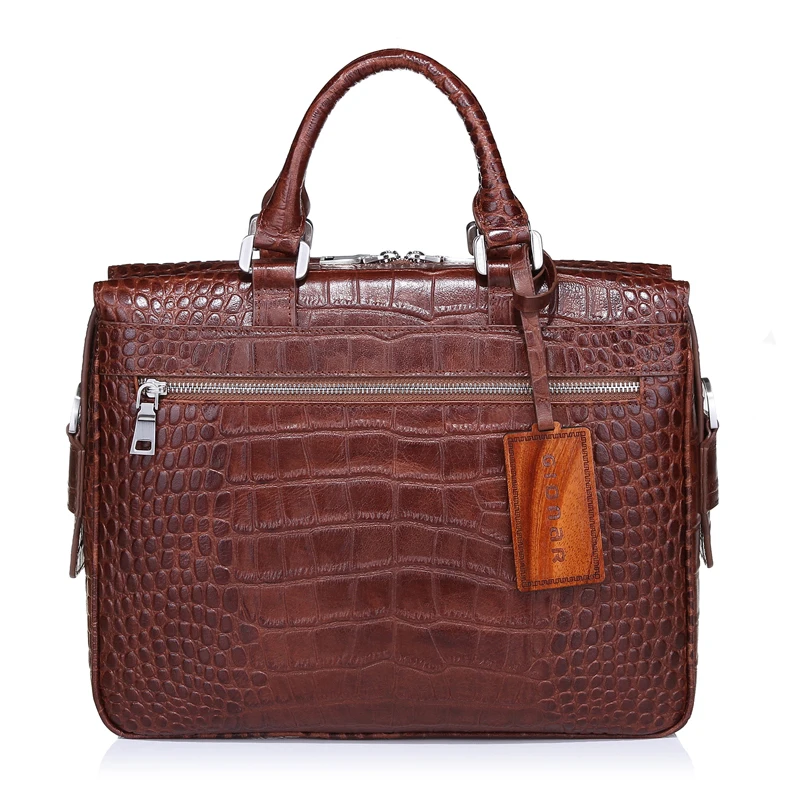 Business Office Laptop Bag Alligator Crocodile Embossed Faux Leather Brown Handmade Briefcase Bag