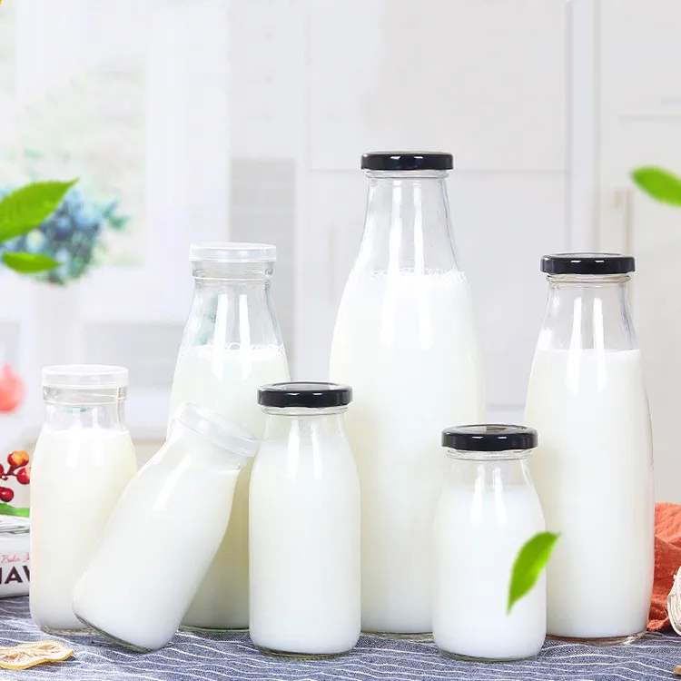 200 мл 250 мл 500 мл 1000 мл индивидуальные круглые стеклянные бутылки для молока с металлической крышкой