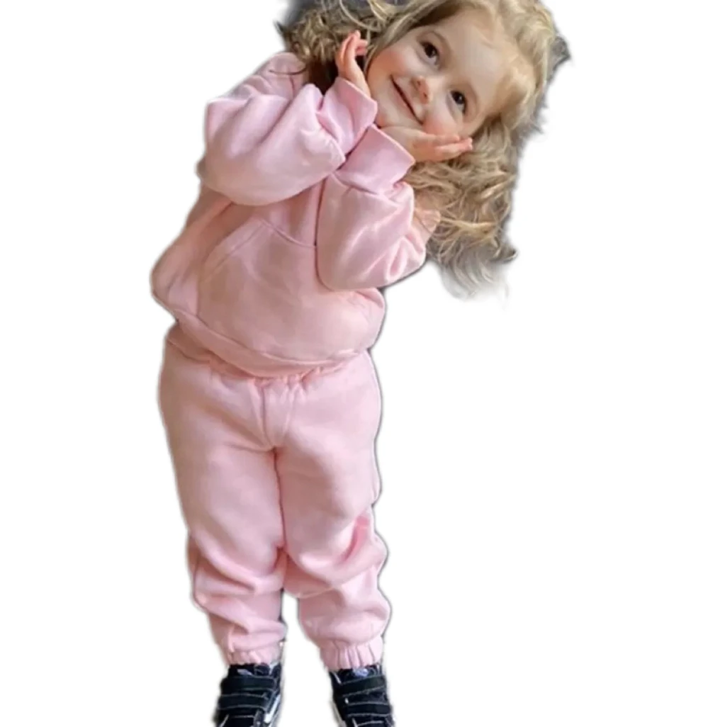 Boys and girls Korean version of the new winter suit cotton fashion simple solid color hoodie corset pants casual fleece suit