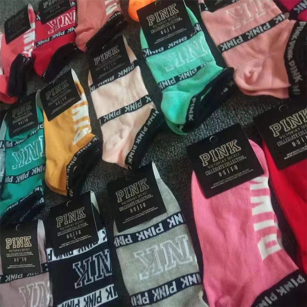 Multicolor color  Sport Cheerleaders Red pink Short Sock Girls Women Cotton Letter Skateboard Sneaker Pink Ankle Socks