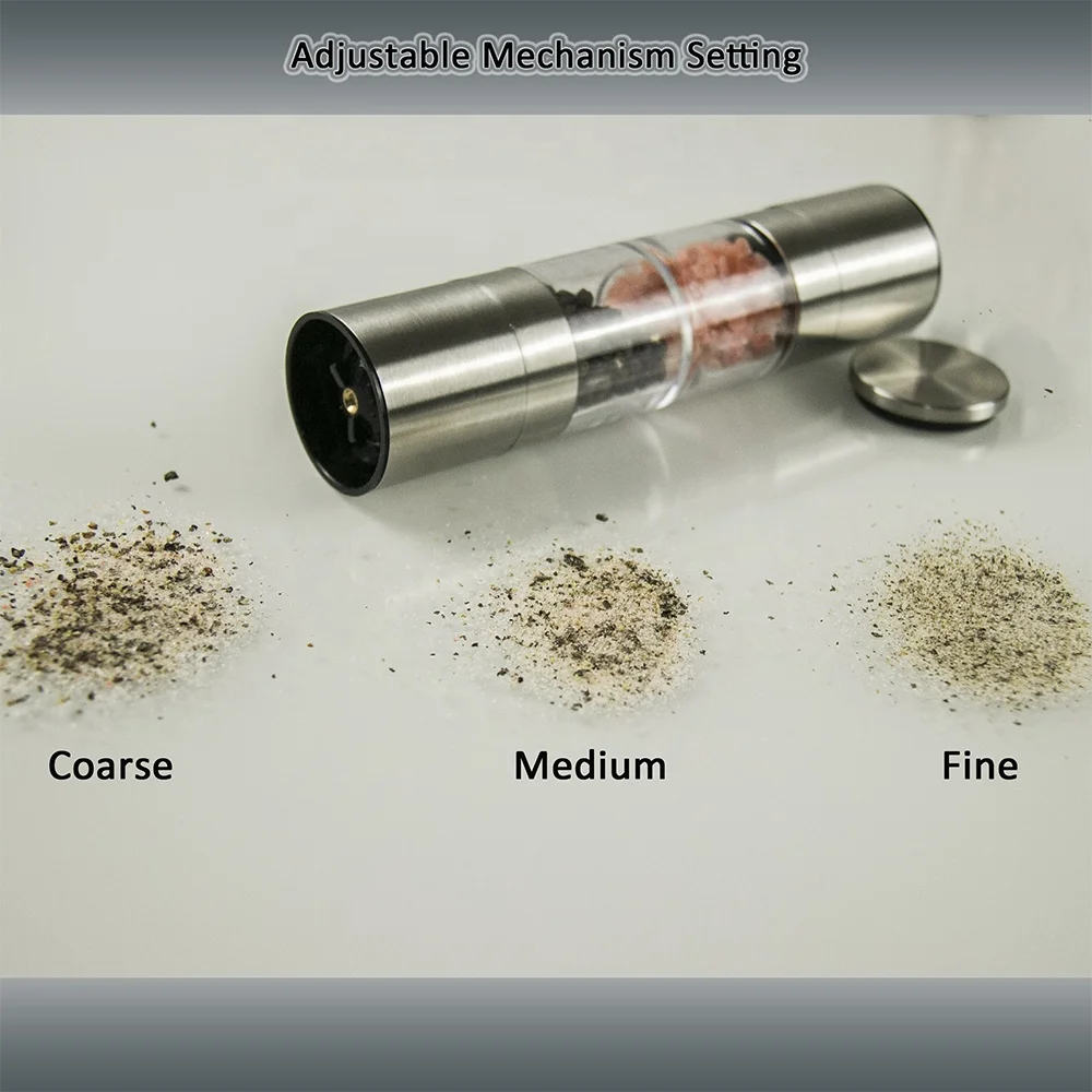 Low MOQ 2021 New Mini  BBQ Tools Stainless Steel Manual Salt Pepper Mill 2 In 1 With Adjustable Mechanism