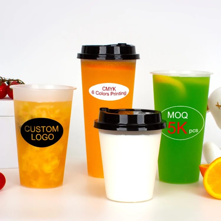 u unique pp plastic cups with flat bottom lids 12oz/16oz/24oz /32oz Disposable Bubble Tea / Milk Tea / Juice Injection Cup