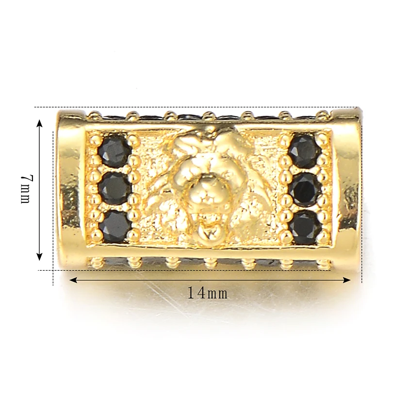 Women Men Bracelets Craft Dog Charms for Jewelry Making Rectangle Micro Pave CZ Black Zircon Charms Copper Spacer Beads