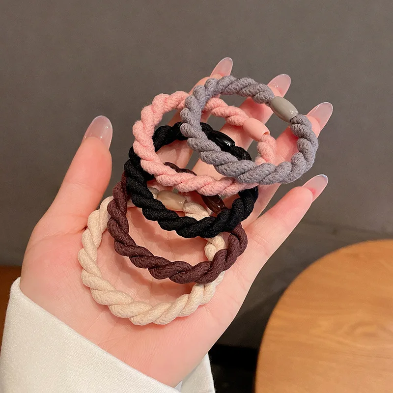 Simple Strong Elastic Thick Hair Ties For Women And Girls Solid Color Braided Hair Bands For Curly And Thin Hair