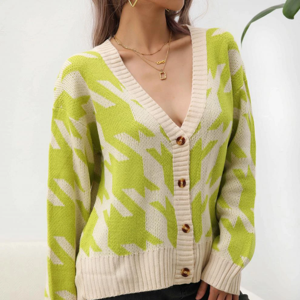 wholesale ZHUNA y2k knitted fashion fair isle off the shoulder high quality cardigan womens sweaters