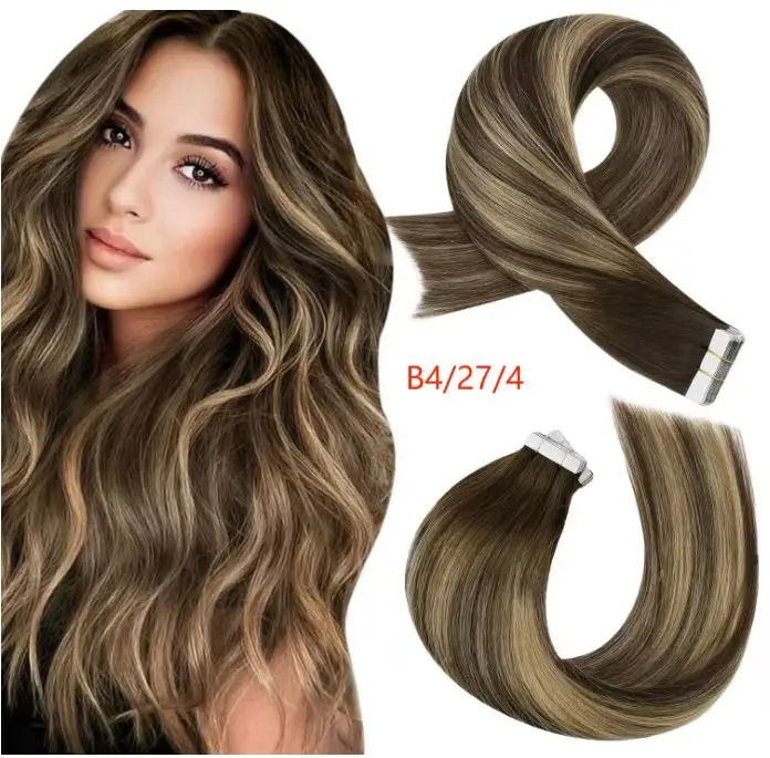 Inice double drawn raw burmese curly hair tape in, long straight mini tape in real human hair extensions