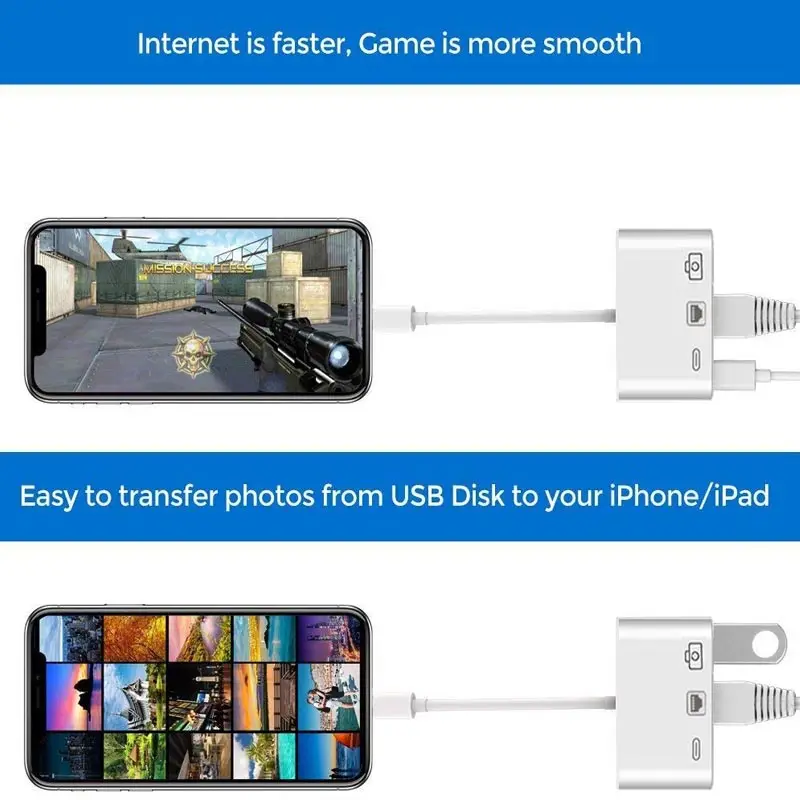 2019 Фабричный 8pin к RJ45 Ethernet сетевой Lan Проводной адаптер кабель для iPhone