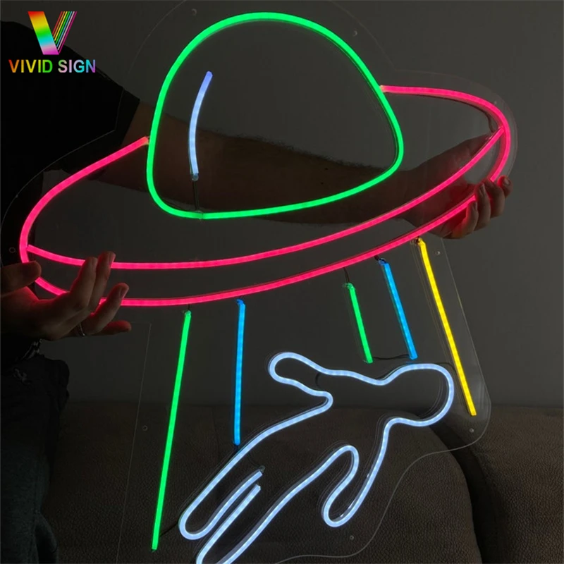 Hot sell small neon light UFO creative kid bedroom alien space neon wall lamp