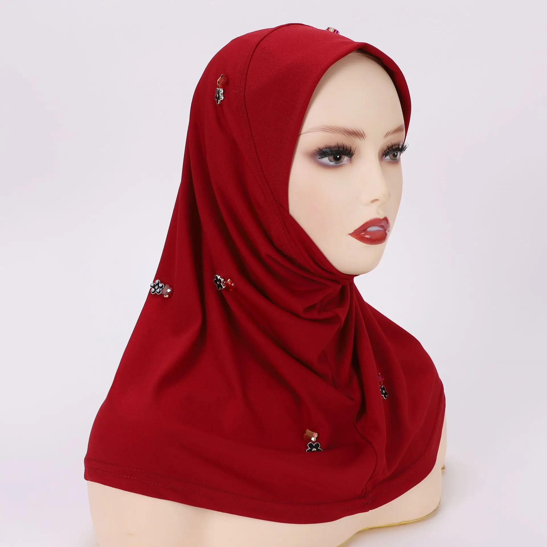 Handmade Sewn Crystal Diamond Ethnic Hijab Wholesale Large Full Cover Breathable Arab Bandana woman Muslim Hijab