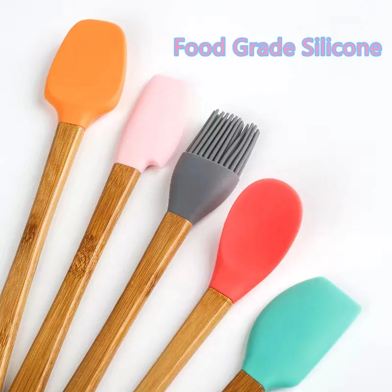 Kitchen Baking Tools Set 5pcs Mini Utensil Children Cooking Cake Brush Scraper Silicone Spatula For Kids