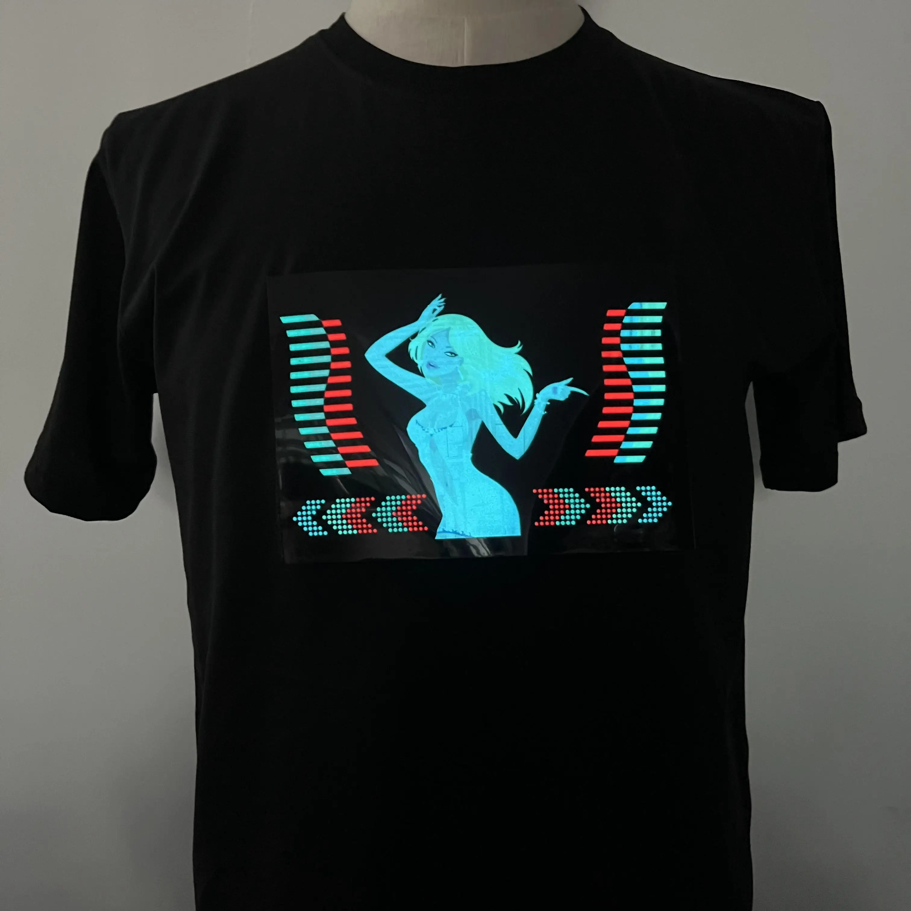 Hot Sale Party LED Flashing Shirt EL Equalizer Panel Fashion Rave Sound Activated LED Tshirt EL Panel