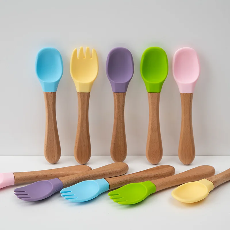 Top Quality Edible Baby Feeding Silicon Spoon And Fork Set