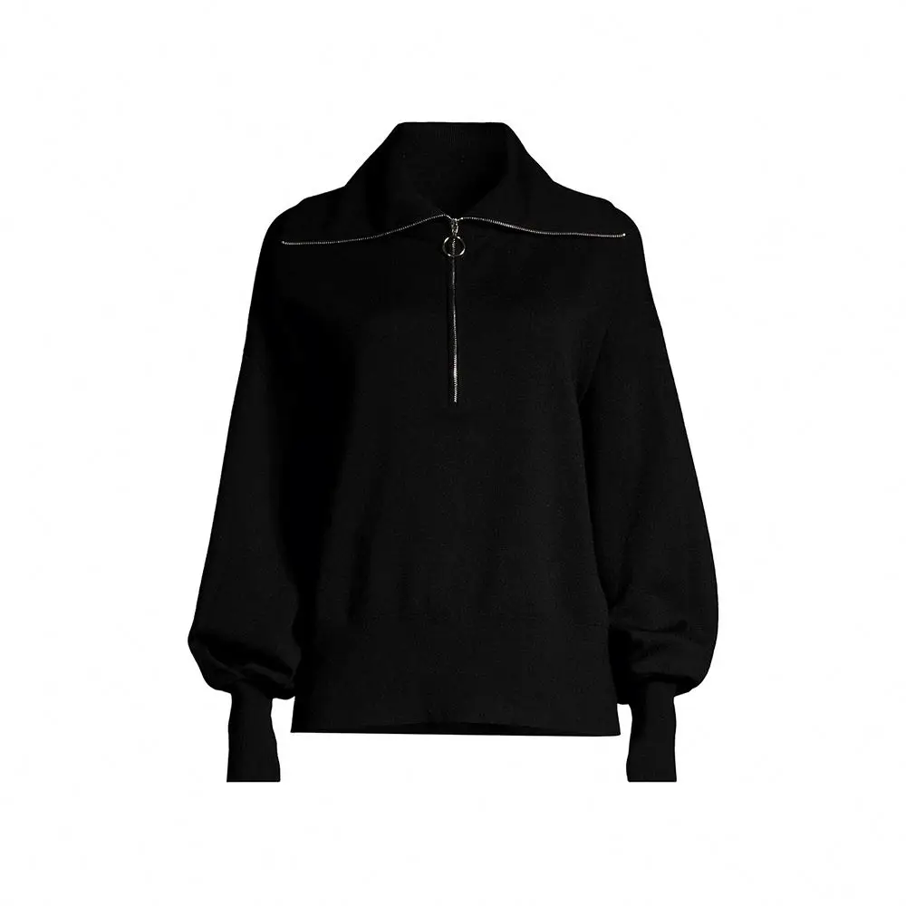 Knitwear Manufacturers Custom Spread Collar Long Sleeves Wool Blend Zip Up Sweater Women Cardigans Sweater