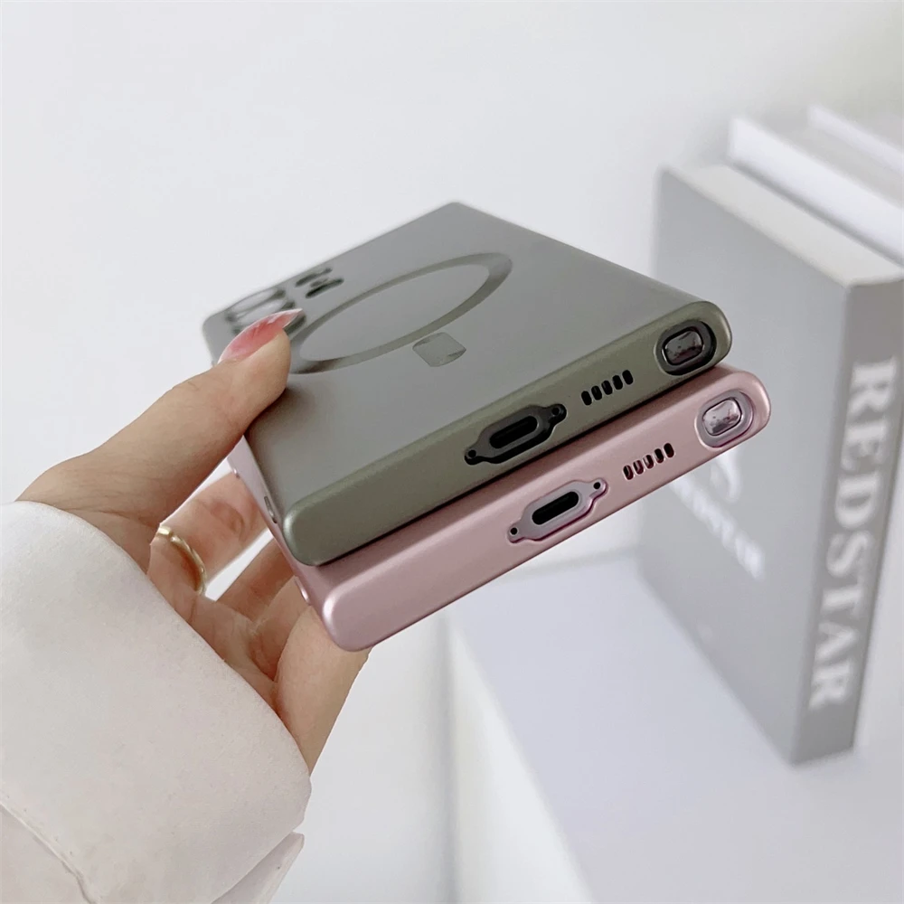 Wholesale Luxury Matte Magnetic Wireless Charger phone case for Samsung S23 Ultra S22 Plus S21 fundas Shockproof soft back cover