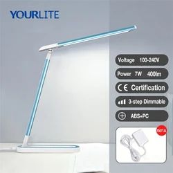 7W 400lm Metal Color Eye Caring 3-step Dimmable LED Folding Table Desk Light Health Dimming Study Lamp For Student