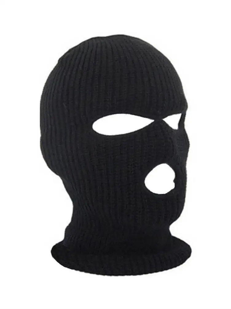 Full Face Cover Mask Three 3 Hole Balaclava Knit Hat Winter Stretch Snow Mask Beanie Hat Cap Black Warm Face Masks