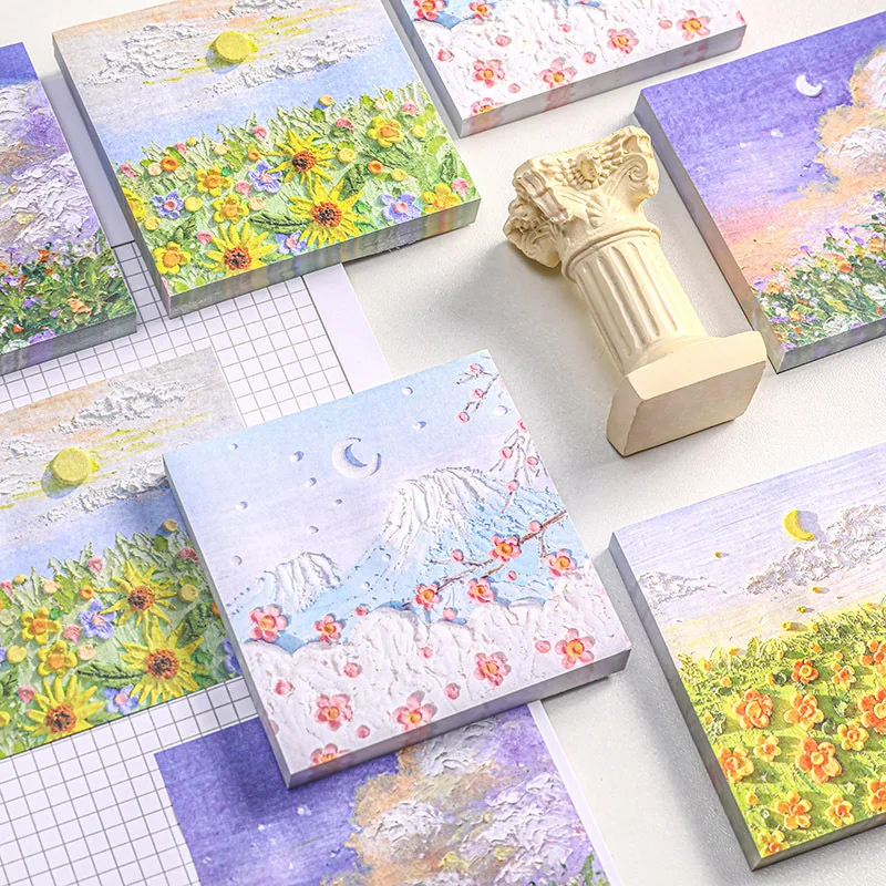 New oil painting convenience sticker student note message note paper creative three-dimensional flower color memo pad