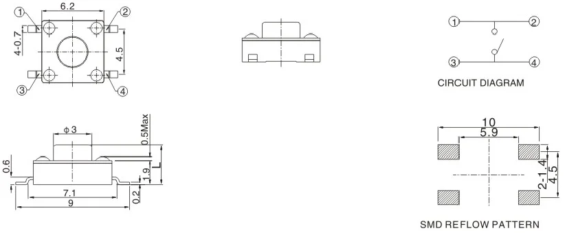SMD tact switch with silicone button