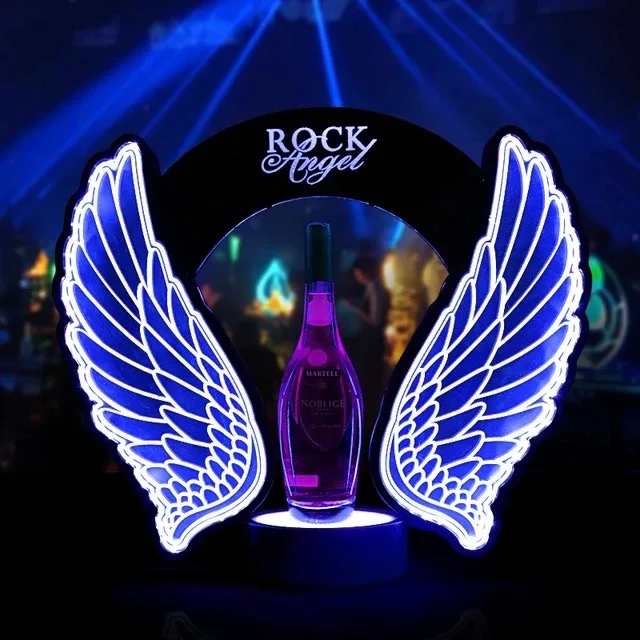 Customized LED Flashing Angel Wings Wine Champagne Bottle Glorifier Presenter Rechargeable Beer Bottle Display Stand For Bar