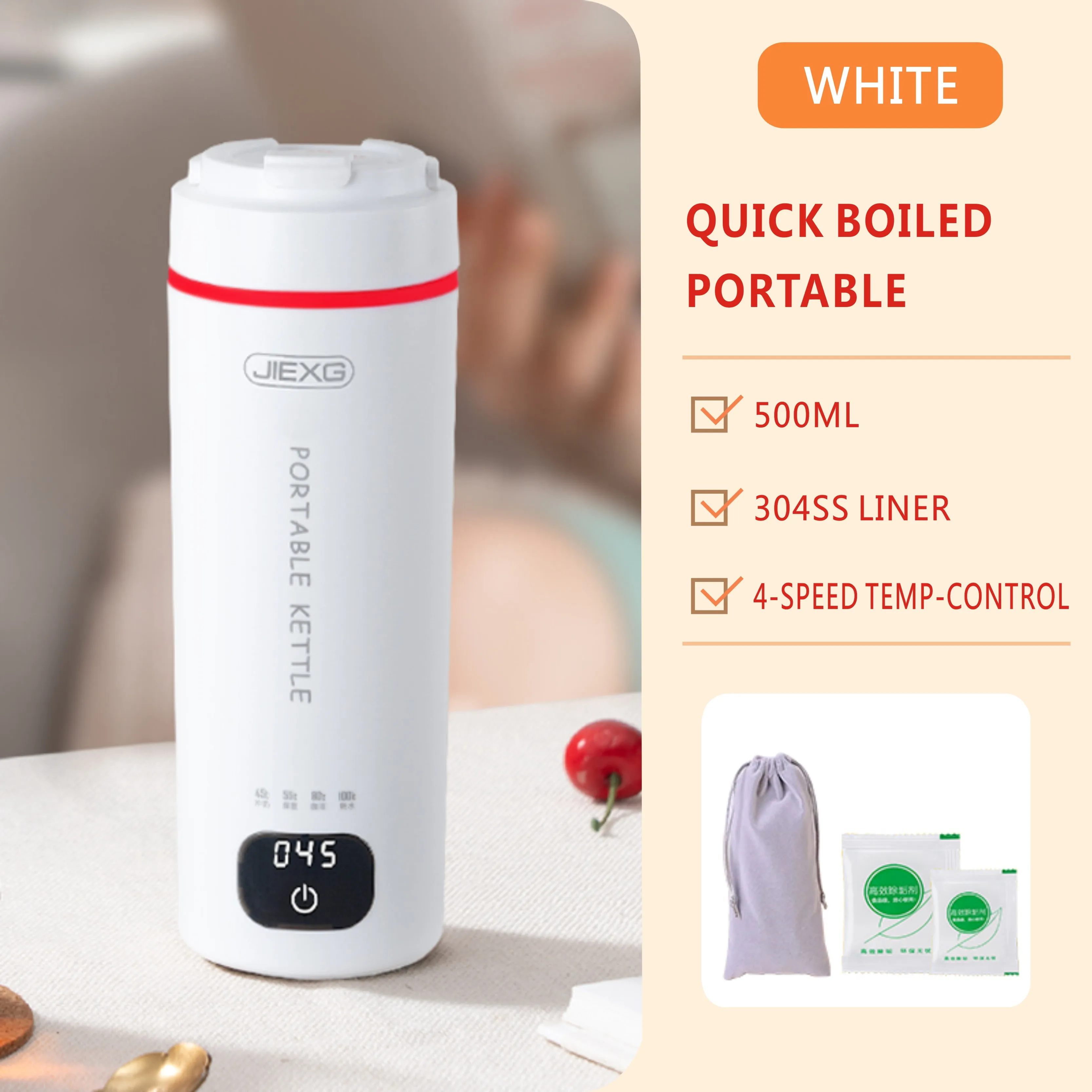 Double wall mini 500 ml travel portable adjustable temperature heated water bottle electric kettle