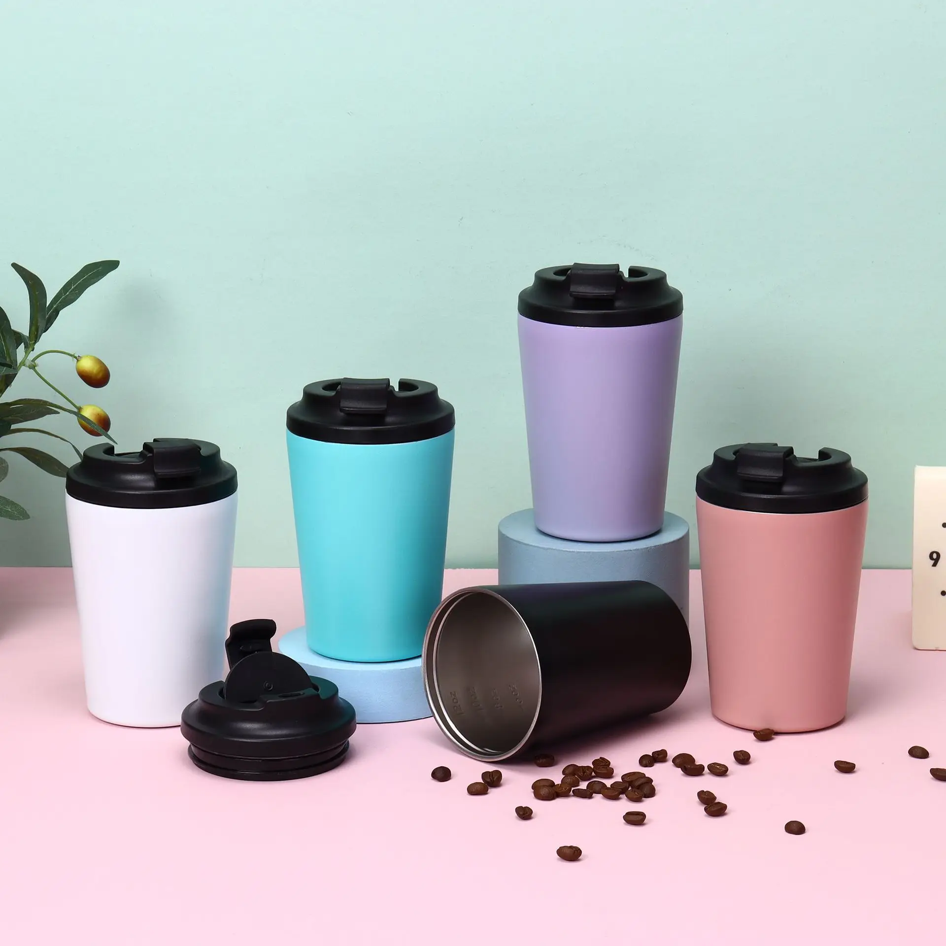 High quality coffee cup 304 stainless steel vacuum portable thermal insulation cold cup coffee cup with scale