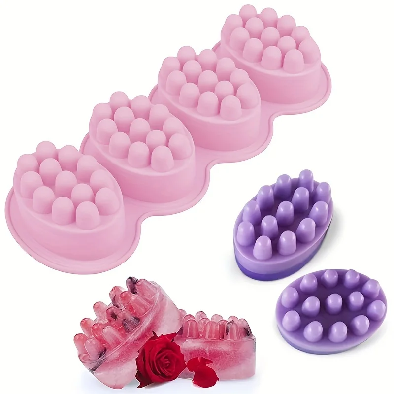 Kaijie 4-Hole Massage Soap Silicone Mold Diy Elliptical Convex Massage Handmade Soap Gift Decoration Resin Dropper Mold