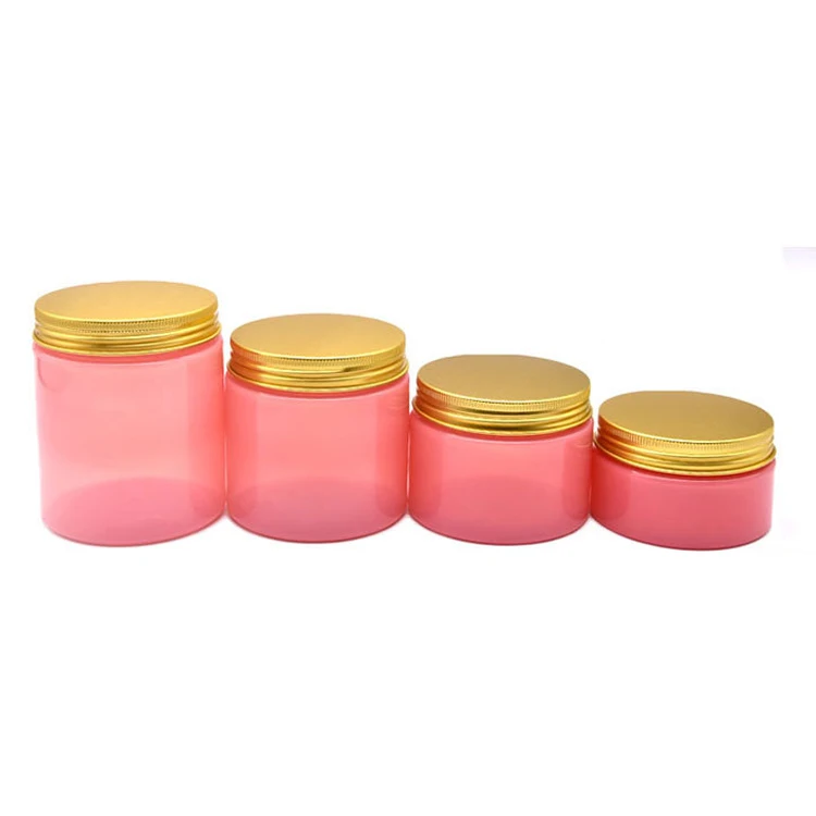 In stock 100ml 150ml 200ml 250ml Cosmetic Packaging clear container and Colorful jars gold Plastic pet pink Jar with lids