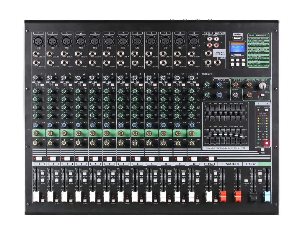 GPUB BE-14 High Quality 14 Channel Console Mixer Professional Audio Sound For  radio station audio mixer