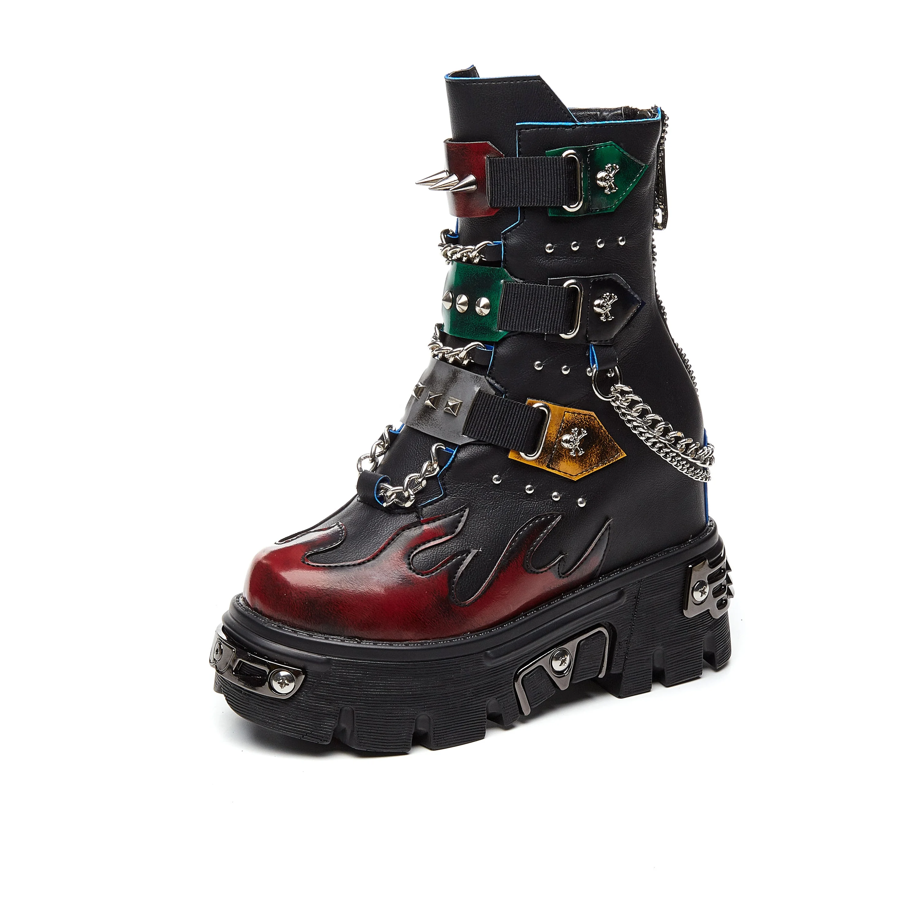 Rivets Metal Chain Fashion Chunky Designer Chukka Goth Platform Boots Yicheng Boots Leather