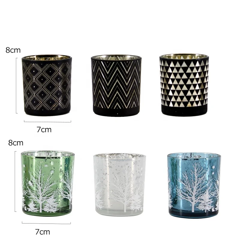 Christmas Glass Candle Holder with White Christmas Tree Pattern Home Decoration for Indoor Christmas Decor