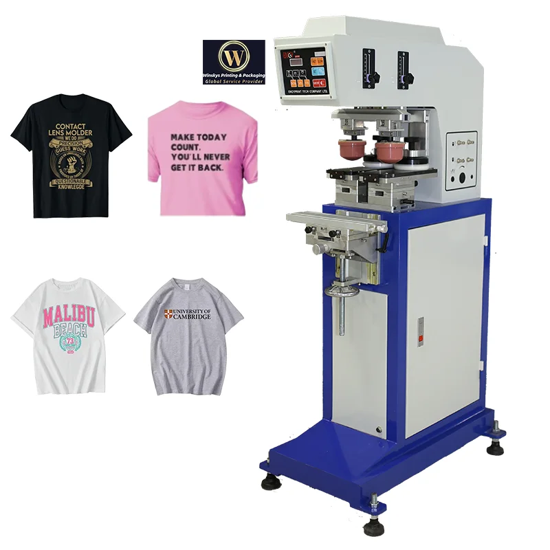 2 Color Silicone Pad Printers Steel Plate Tampo Printer Pad Printing Machine For T-Shirt Clothes With Sealed Ink Cup